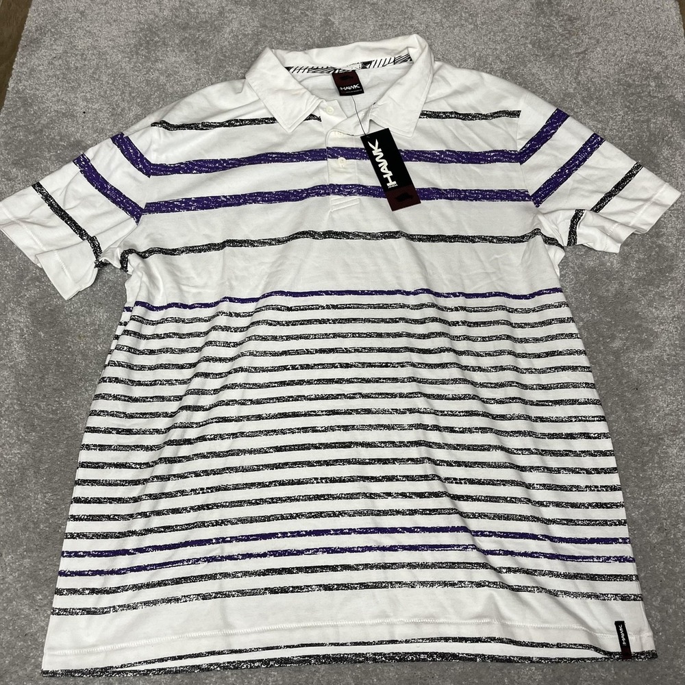 Tony‎ Hawk Polo Shirt Mens 2XL White Purple Black Stripe Casual Skate NWT